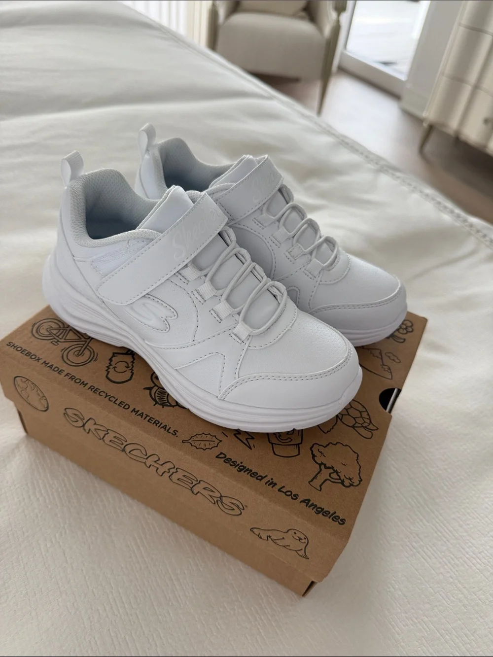 Skechers Kids White Velcro Athletic Sneakers